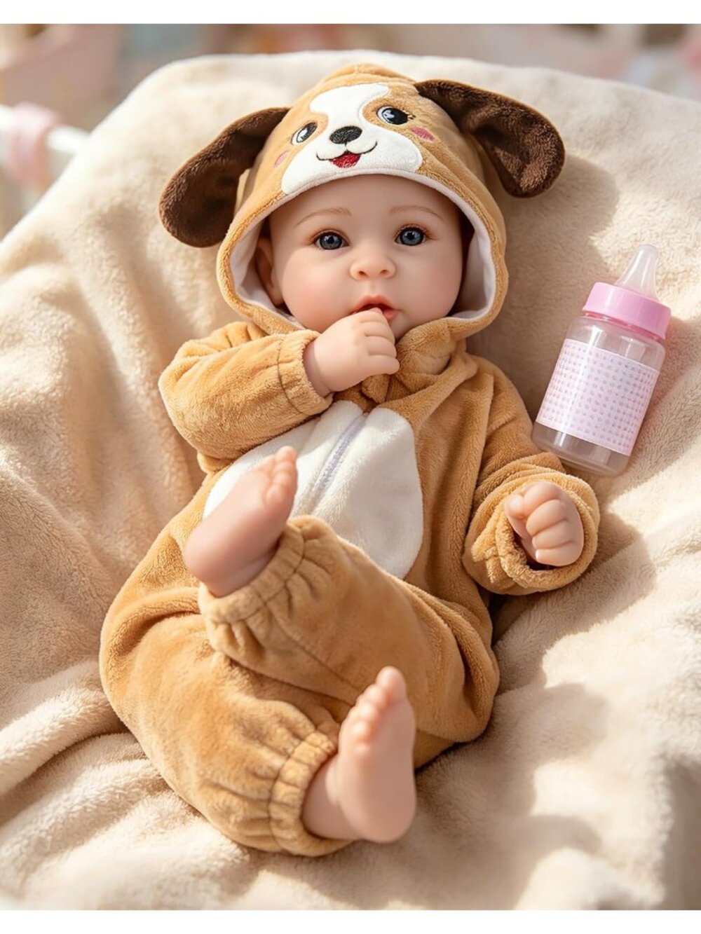 17-Inch Brown Puppy Baby Dolls Realistic Lifelike Baby Doll Set with Accessories